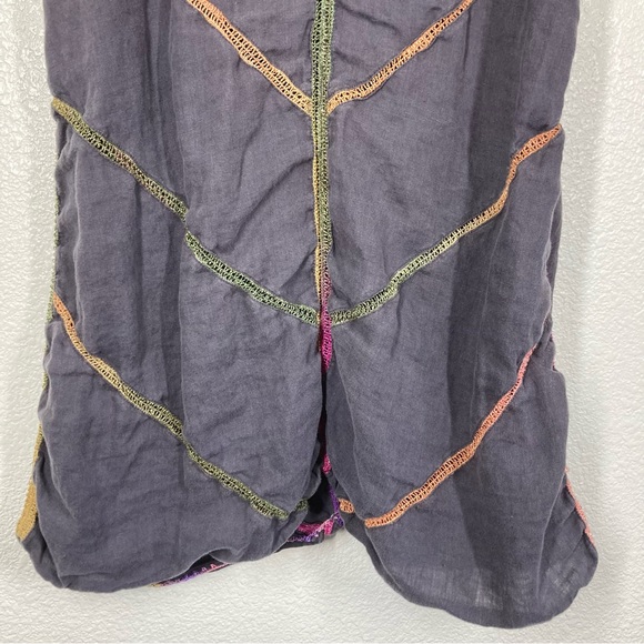 Calypso St. Barth Linen Mini Dress Medium Sleeves less Gray Rainbow Embroidered - Picture 12 of 16